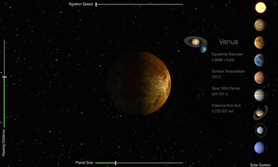 Canvas3D Planets example, implemented with three.js and Qt Canvas3D