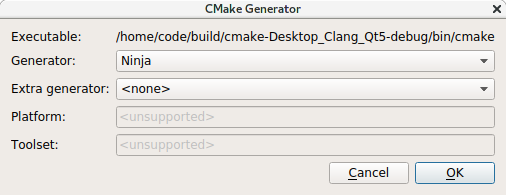 CMake Generator setup in Qt Creator