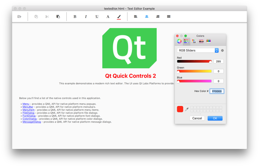 Qt Quick Controls 2 - Text Editor example (Desktop UI)